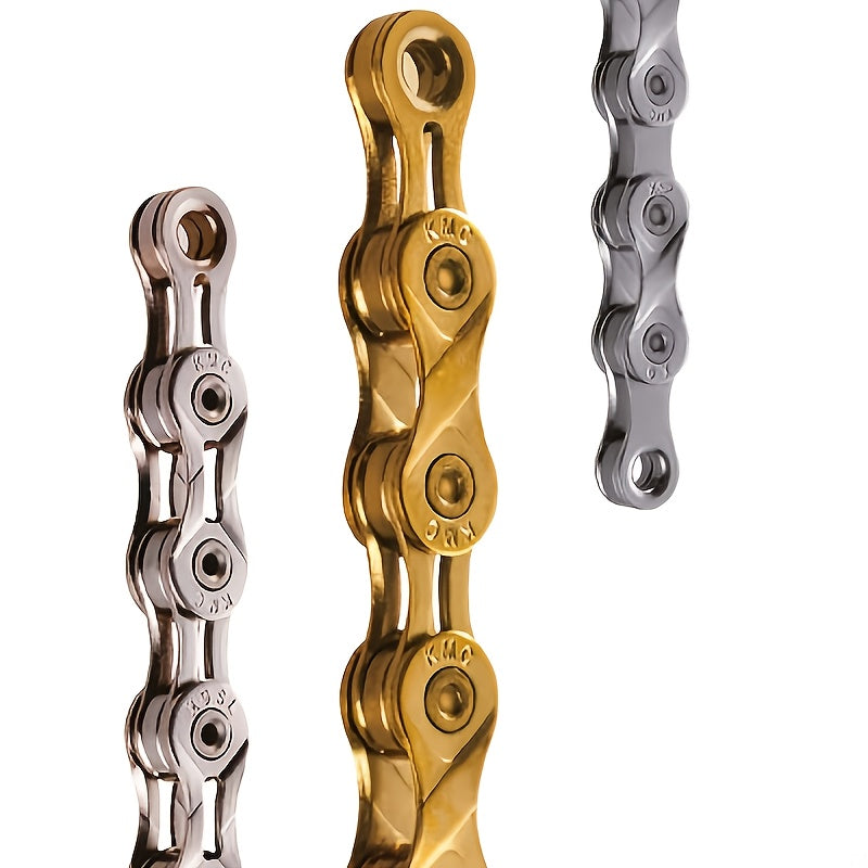 KMC 10\u002F11 Speed Mountain & Road Bike Chain - Golden Single Chain Sleeve for Dead Bikes, Durable High Performance, Includes Multiple Use Chains, Mountain Bike Accessories, Stylish Bike Accessories, Rugged Construction, Cutout Design (SL)