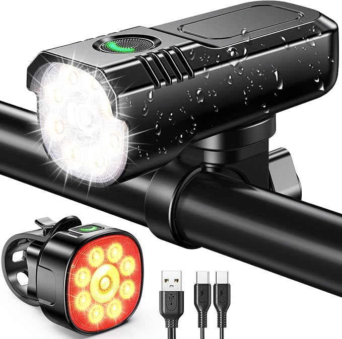 Bike Lights Supper Bright, 1000 Lumens Bike Lights for Night Riding, 8+7 Modes & Sturdy Aluminum Alloy Bicycle Light, IP65 Waterproof & USB Rechargeable Bike Headlight and Tail Light Set