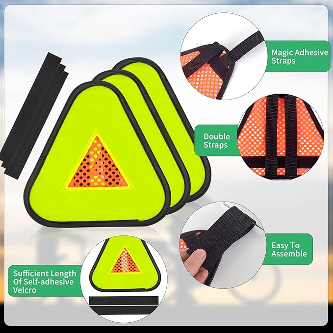 Reflective Yield Symbol 7 * 7inch Reflective Safety Triangle Bike Reflective Triangle Sign High Visibility Safety Flag with Magic Adhesive Strap for Safety at Night Bike Recumbent Trike