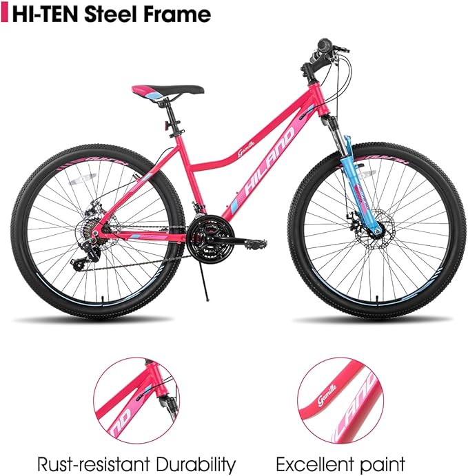 26 Inch Womens Mountain Bike, with Step-Through Frame, 21 Speeds, Suspension Fork MTB, Bicycle for Women Men Adult