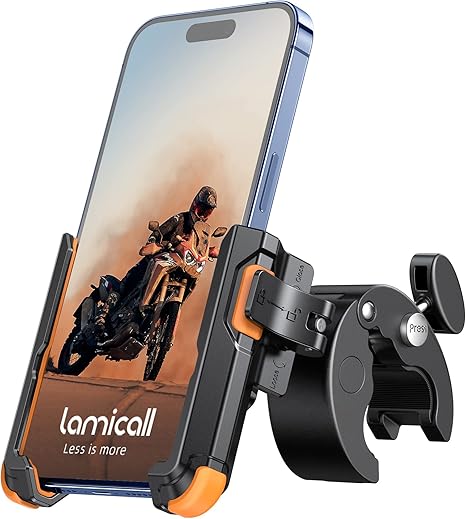 Motorcycle Phone Mount Holder - [Camera Friendly] [1s Lock] Bike Phone Holder Handlebar Clamp, Bicycle Scooter Phone Clip, for iPhone 16 Pro Max, 15 14 13, Galaxy S25 Ultra, 4.7-7" Phones