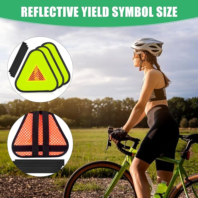 Reflective Yield Symbol 7 * 7inch Reflective Safety Triangle Bike Reflective Triangle Sign High Visibility Safety Flag with Magic Adhesive Strap for Safety at Night Bike Recumbent Trike