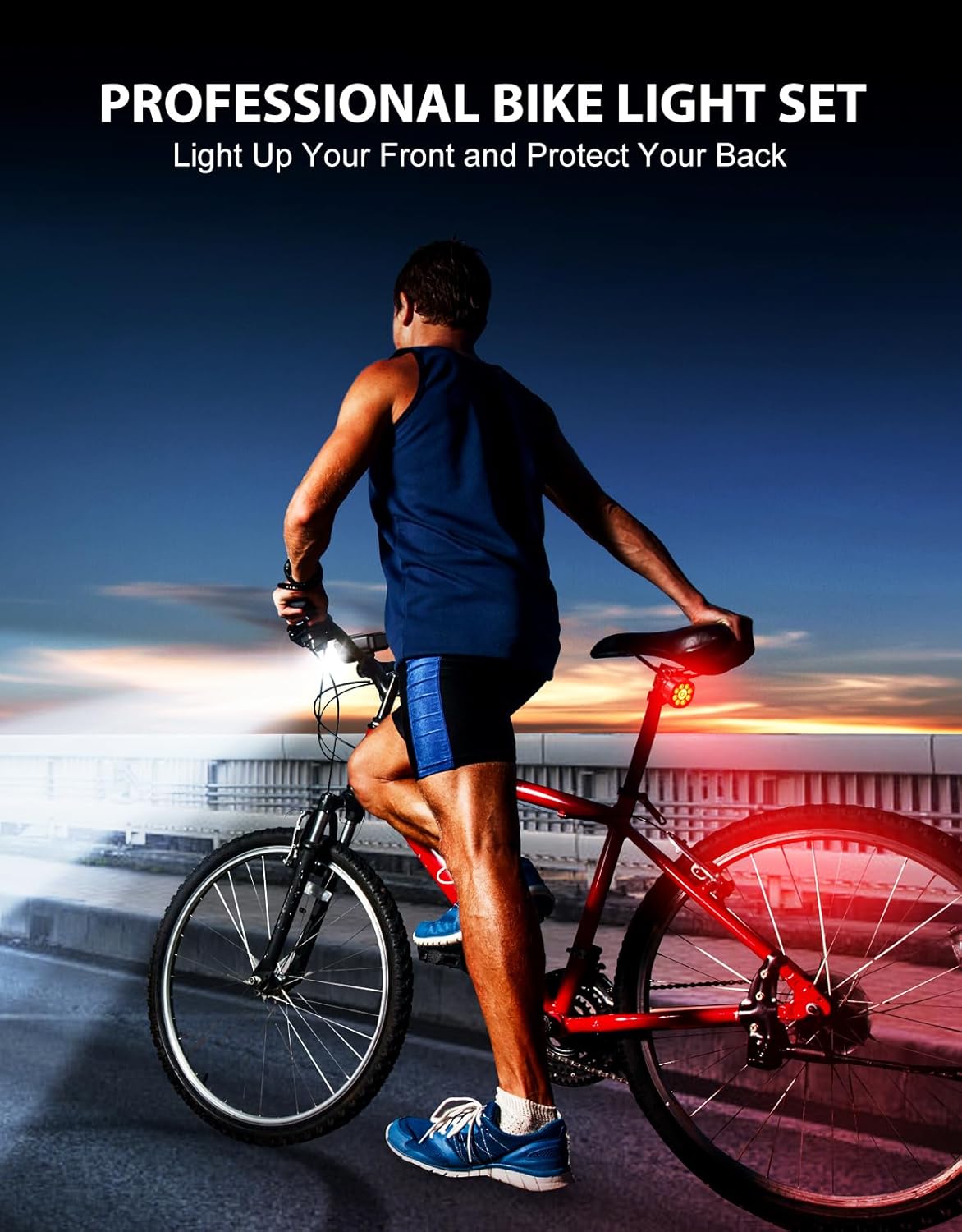 Bike Lights Supper Bright, 1000 Lumens Bike Lights for Night Riding, 8+7 Modes & Sturdy Aluminum Alloy Bicycle Light, IP65 Waterproof & USB Rechargeable Bike Headlight and Tail Light Set