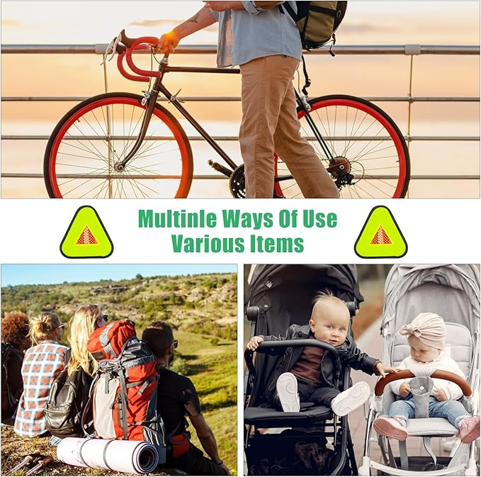 Reflective Yield Symbol 7 * 7inch Reflective Safety Triangle Bike Reflective Triangle Sign High Visibility Safety Flag with Magic Adhesive Strap for Safety at Night Bike Recumbent Trike