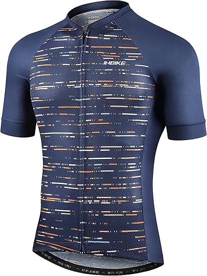 Mens Cycling Jersey 3 Rear Pockets Moisture Wicking Short Sleeve Quick Dry Reflective Biking Shirts