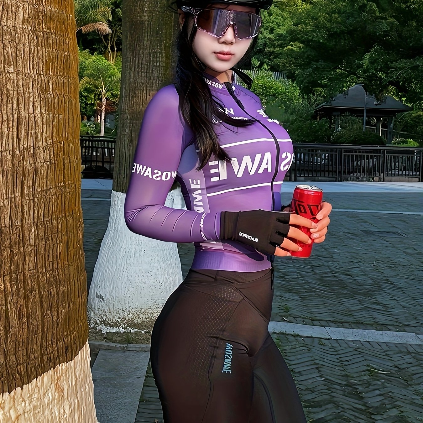 WOSAWE Women's Quick-Dry Breathable Cycling Jersey - Vibrant Geometric Print, Long Sleeve, Zip-Up Road Bike Top with Pockets for Spring\u002FFall, Wear, Sleek Sporty Design, Highelastic Material