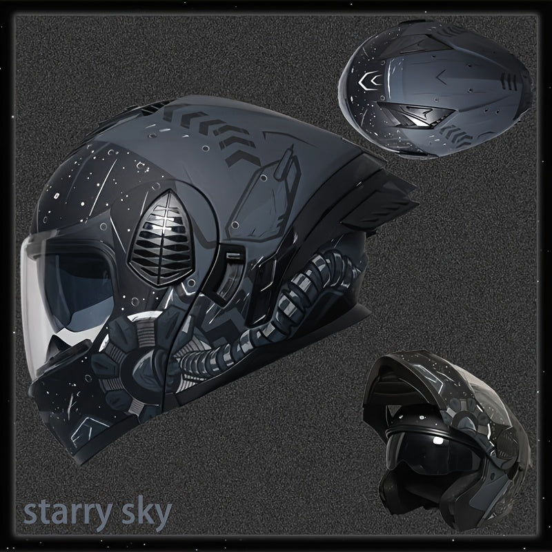 Starry Night, Dual Visors Helmet NBTK Starry Night Motorcycle Helmet - Dual Visors, Sleek Black ABS, EPS Cushioned Layer, Detachable & Washable Interior, Adjustable Airflow Vents, 3C, Fit for All Seasons