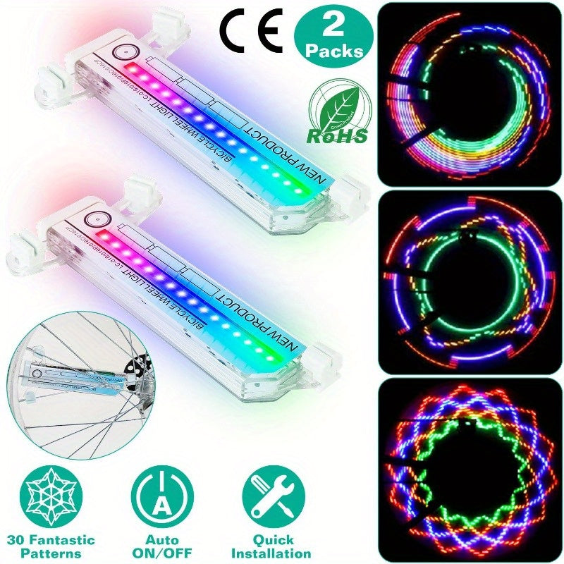 2pcs 32LEDs Patterns Cycling Lights Rainbow Wheel Tire Flash Lamp