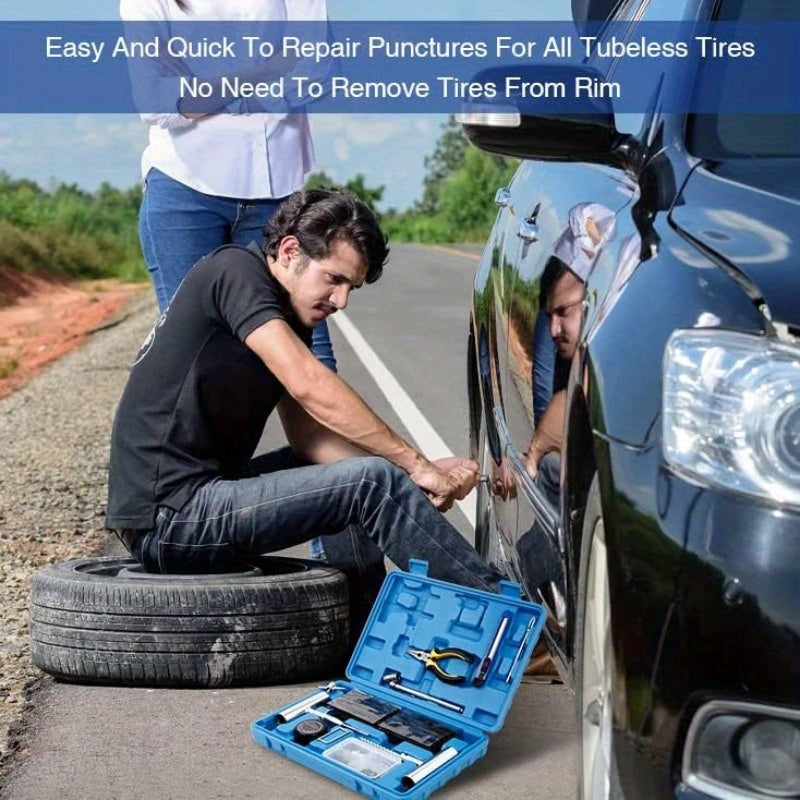 Tire Repair Kit 68pcs Heavy Duty Tire Plug Kit Universal Tire Repair Tools to Fix Punctures and Plug Flats Patch Kit for car Motorcycle Truck ARB ATV Tractor RV SUV Trailer