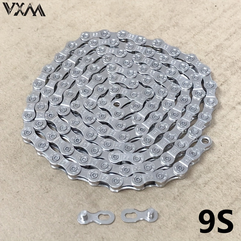 9-Speed Durable Tungsten Steel Mountain Bike Chain with Magic Buckle - Effortless Installation, Fits MTB & Road Bikes, Enhanced Durability for Smooth Cycling Performance, Road Bike Chain, Sleek Metallic Finish, Durable Construction