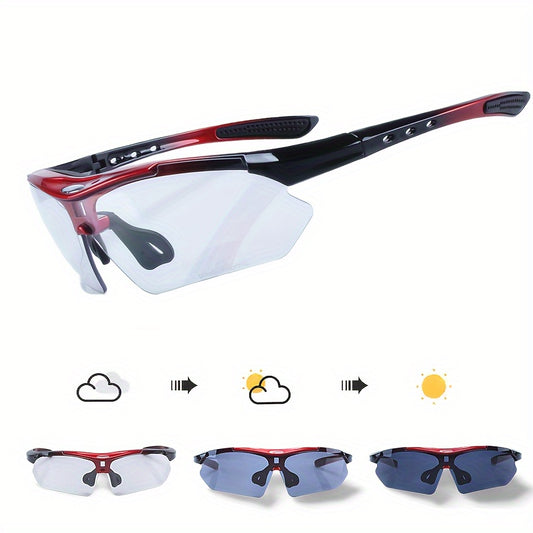 1pc Photochromic Cycling Fashion Glasses for Men & Women - Adjustable Nose Bridge, Transition Lenses for Day\u002FNight Riding, Lightweight PC Frame, Ideal for Mountain Biking, Road Racing & Outdoor Sports