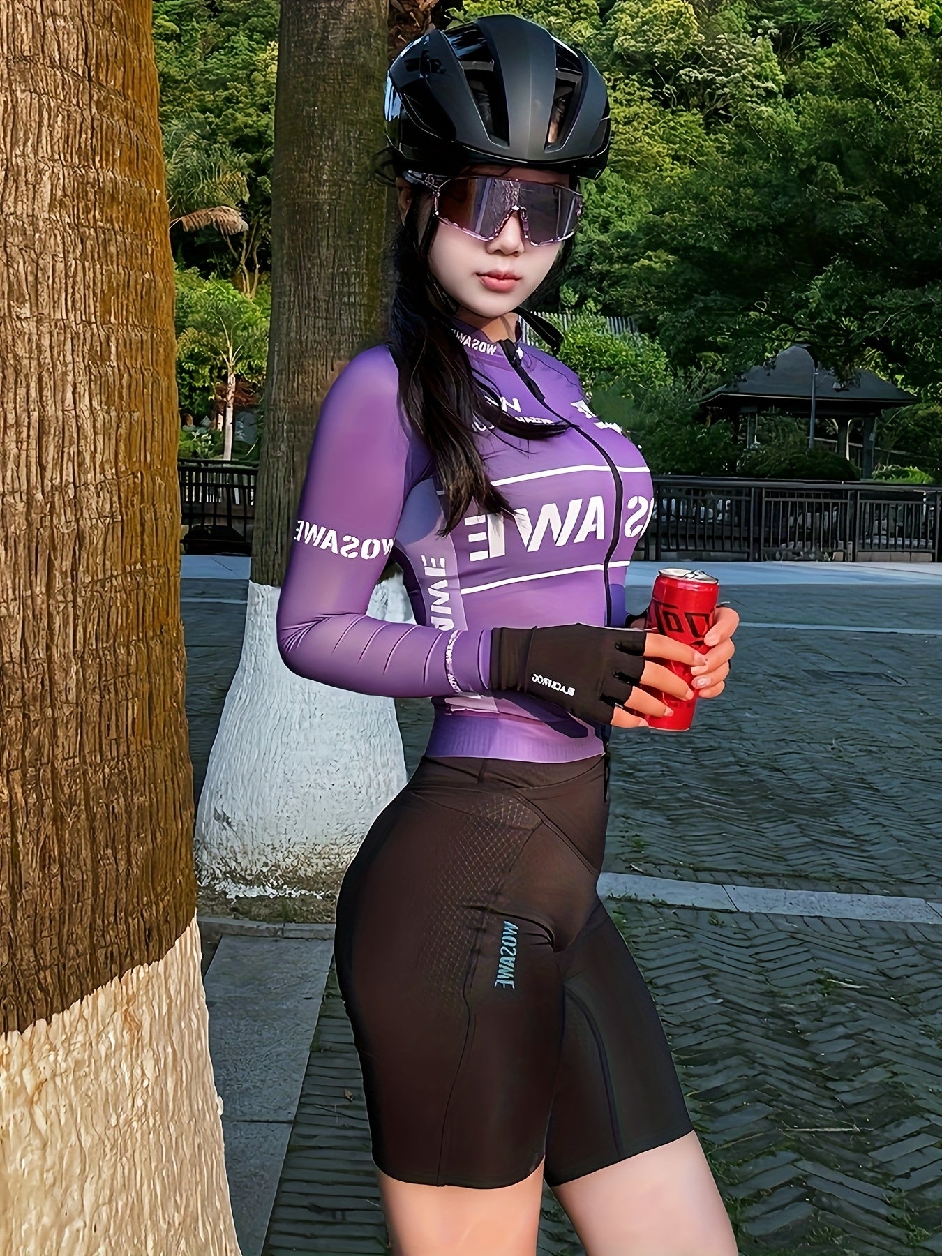 WOSAWE Women's Quick-Dry Breathable Cycling Jersey - Vibrant Geometric Print, Long Sleeve, Zip-Up Road Bike Top with Pockets for Spring\u002FFall, Wear, Sleek Sporty Design, Highelastic Material